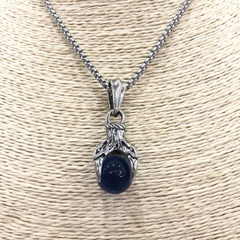 Pendant "Paw with Orb" Blue 45x15mm + - on Chain, length 70cm + - Silver-Tone Metal