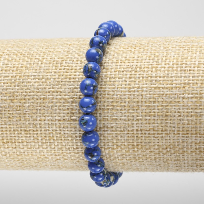 Elastic Bracelet with Blue Imperial Jasper (Pressed), Smooth Round Beads, diameter 6mm+