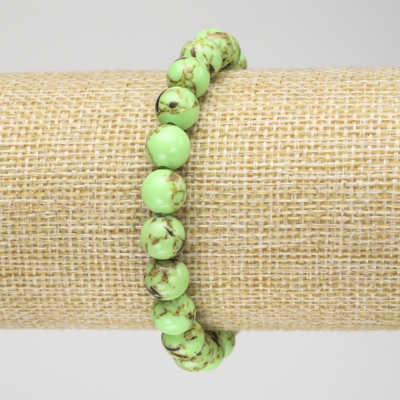 Elastic Bracelet with Lime-Green Imperial Jasper (Pressed), Smooth Round Beads, diameter 8mm+