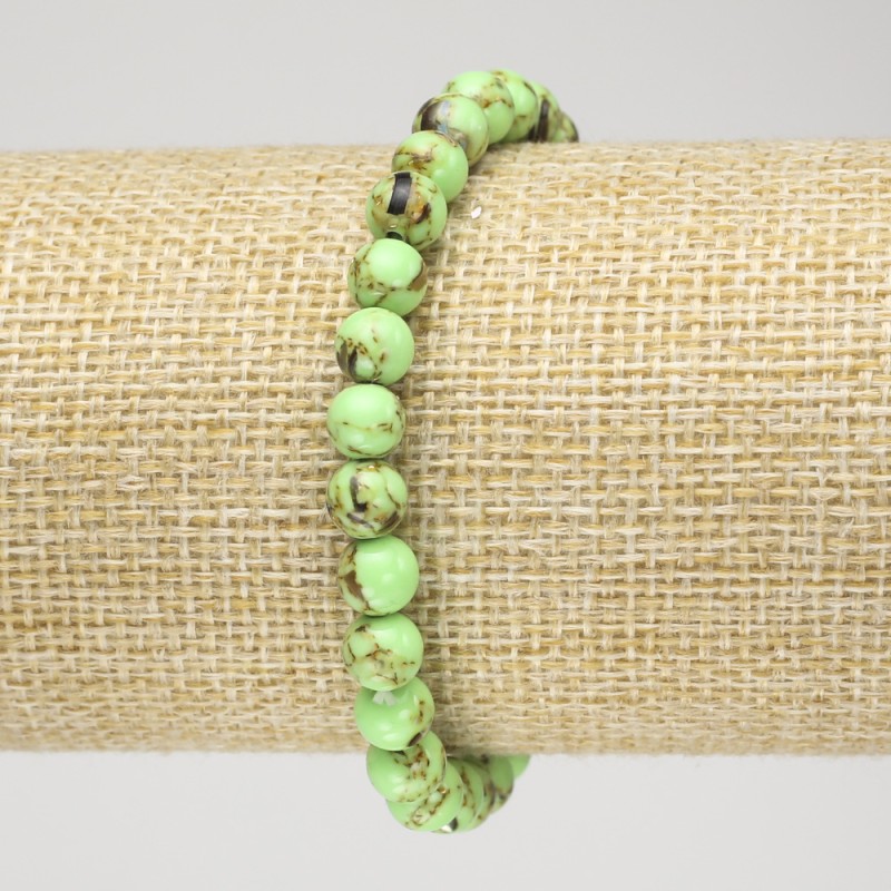 Elastic Bracelet with Imperial Jasper, Lettuce Green (Pressed), Smooth Round Bead, Diameter 6mm+