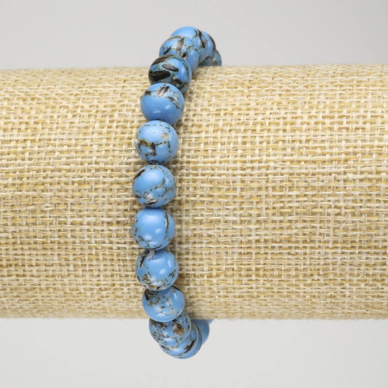 Elastic Bracelet with Imperial Jasper, Sky Blue (Pressed), Smooth Round Bead, Diameter 8mm+
