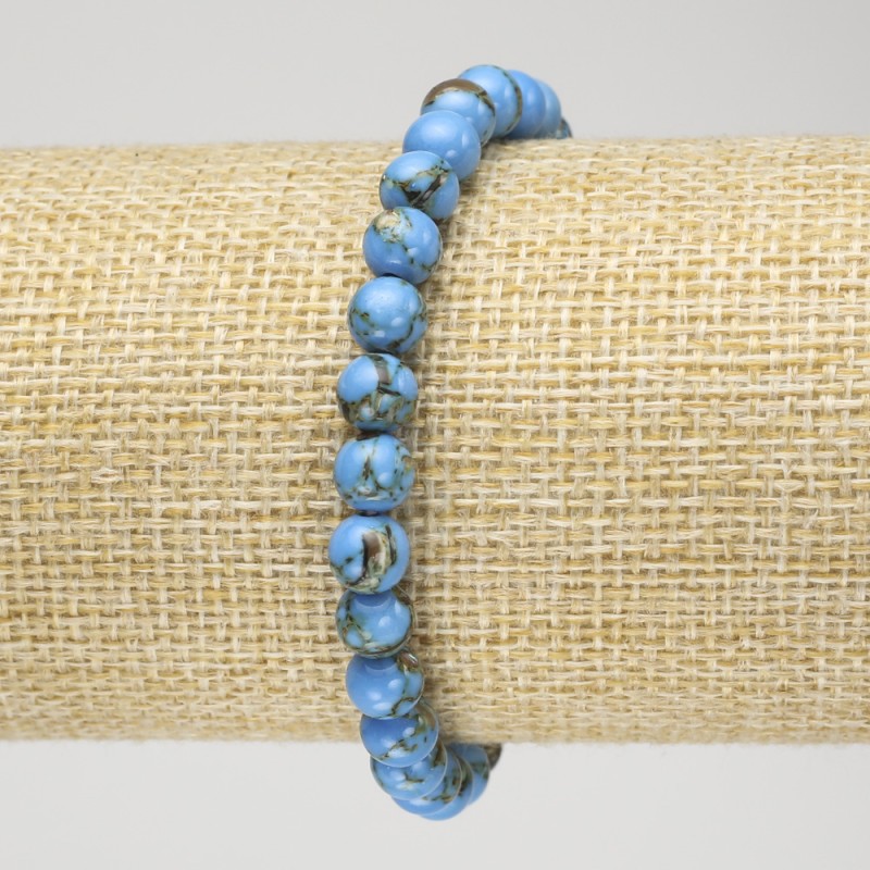 Elastic Bracelet with Imperial Jasper, Sky Blue (Pressed), Smooth Round Bead, Diameter 6mm+