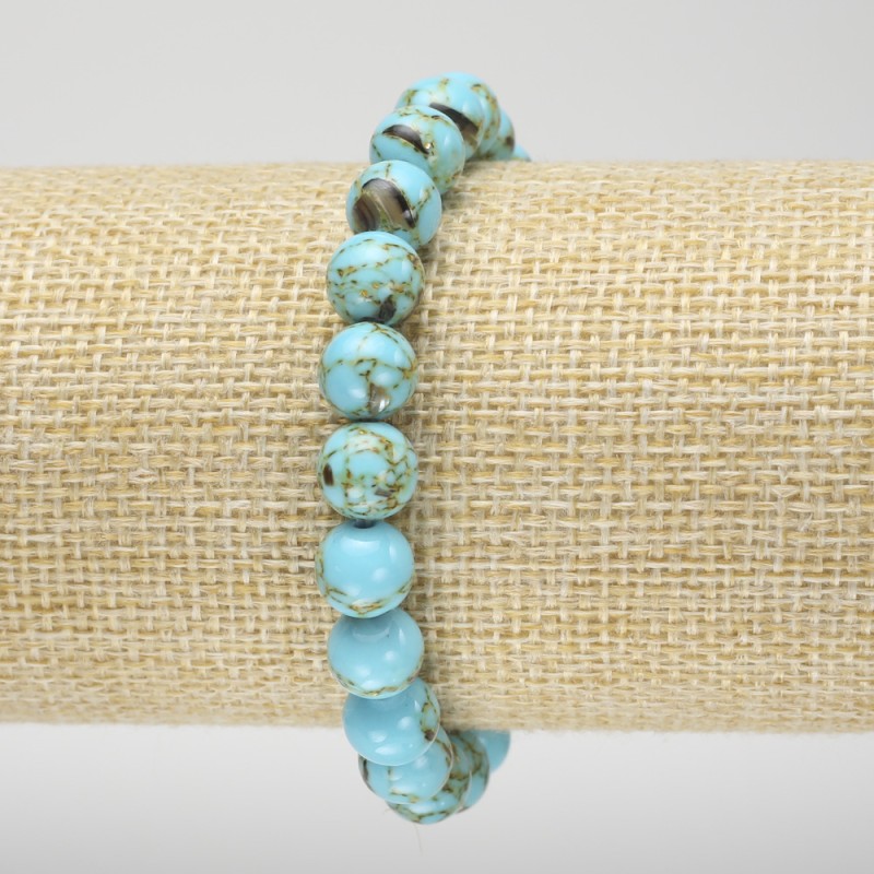 Elastic Bracelet with Imperial Jasper, Turquoise (Pressed), Smooth Round Bead, Diameter 8mm+