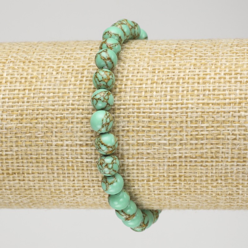 Elastic Bracelet with Imperial Jasper, Green (Pressed), Smooth Round Bead, Diameter 6mm+