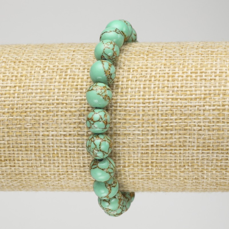 Elastic Bracelet with Imperial Jasper, Green (Pressed), Smooth Round Bead, Diameter 8mm+