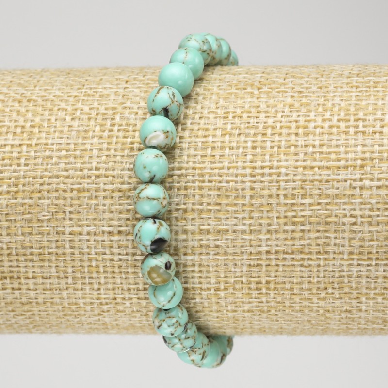 Elastic Bracelet with Imperial Jasper, Light Green (Pressed), Smooth Round Bead, Diameter 6mm+