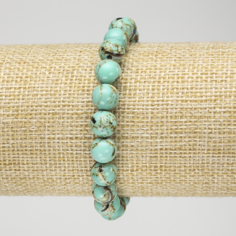 Elastic Bracelet with Imperial Jasper, Light Green (Pressed), Smooth Round Bead, Diameter 8mm+