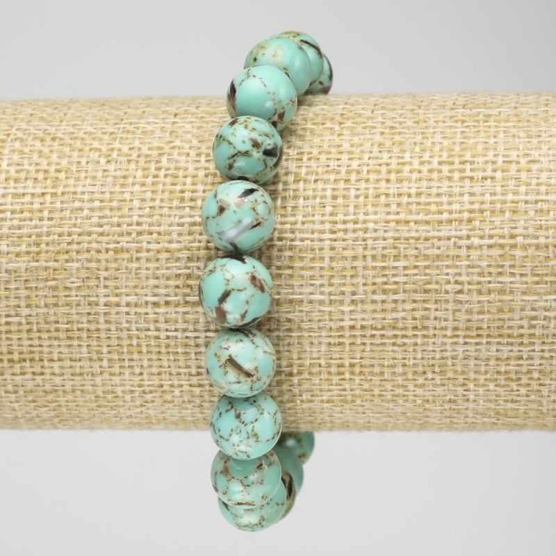 Elastic Bracelet with Imperial Jasper, Light Green (Pressed), Smooth Round Bead, Diameter 10mm+