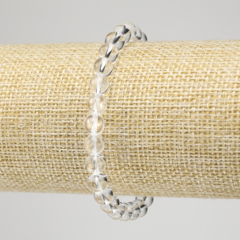 Rock Crystal Bracelet on Elastic, Smooth Round Bead, 6mm+