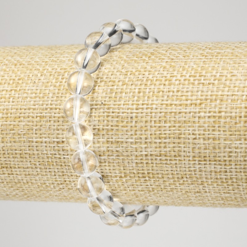 Elastic Bracelet with Rock Crystal, Smooth Round Bead, Diameter 8mm+
