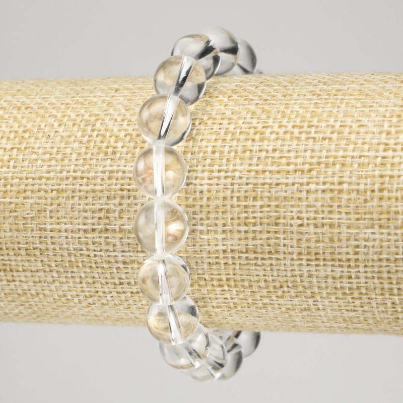 Rock Crystal Bracelet on Elastic, Smooth Round Bead, 10mm+