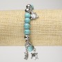 Turquoise Bracelet (Imitation) on Elastic, Diameter 8mm+/- with Silver-Tone Inserts and Turtles, Length 18cm+