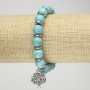 Turquoise (Imitation) Bracelet on Elastic Band, diameter 10mm+/-, with Silver-Tone Inserts and Charm, length 18cm+