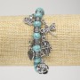 Turquoise Bracelet (Imitation) on Elastic, Diameter 8mm+/- with Silver-Tone Inserts and Charms, Length 18cm+