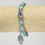 Turquoise (Imitation) Bracelet on Elastic Band, diameter 8mm+/-, with Silver-Tone Hand-Shaped Inserts and Charms, length 18cm+