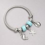 Pandora-style Bracelet with Turquoise Beads (imitation), Diameter 14x8mm+- and Charms with White Rhinestones