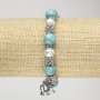 Turquoise Bracelet (imitation) on Elastic, Diameter 10mm+- with Pearls (imitation), Silver-tone Inserts and Elephant Charm, Length 18cm+