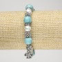 Turquoise Bracelet (imitation) on Elastic, Diameter 10mm+- with Pearls (imitation), Silver-tone Inserts and Elephant Charm, Length 18cm+