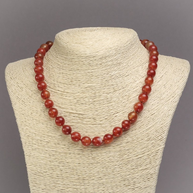 Necklace made of Natural Carnelian Stone, Smooth Round Beads, Diameter 10mm+-, Length 45cm+