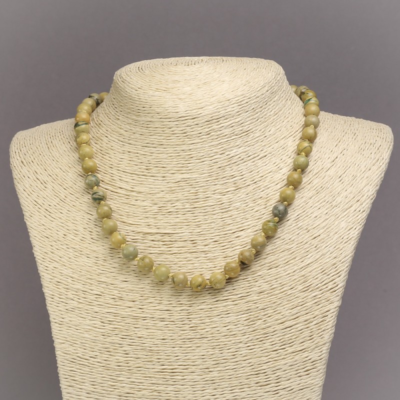 Necklace made of Natural Yellow Jasper Stone, Smooth Round Beads, Diameter 8mm+-, Length 45cm+