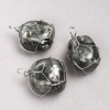 Larvikite Pendant in Silver-Tone Wire Wrap, diameter 35x20mm+
