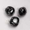 Pendant in Silver-Tone Wire Wrap with Natural Black Onyx, diameter 35x20mm+