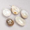 Pendant in Silver-Tone Wire Wrap with Natural Smoky Agate Stone, diameter 35x20mm+