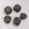 Pendant in Silver-Tone Wire Wrap with Natural Lava Stone, diameter 35x20mm+