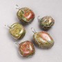 Pendant in Silver-Tone Wire Wrap with Natural Jasper, Heliotrope and Unakite Stones, diameter 35x20mm+