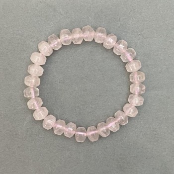Elastic Bracelet with Natural Rose Quartz Stone, Smooth Rondelles, diameter 9x7mm+