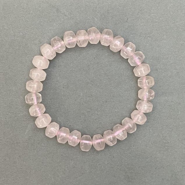 Elastic Bracelet with Natural Rose Quartz Stone, Smooth Rondelles, diameter 9x7mm+