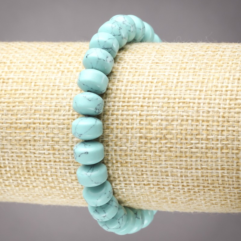 Elastic Bracelet, Turquoise, Smooth Rondelles, diameter 9x7mm+