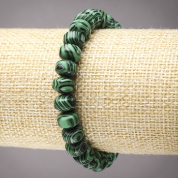 Elastic Bracelet, Malachite (Pressed), Smooth Rondelles, diameter 9x7mm+
