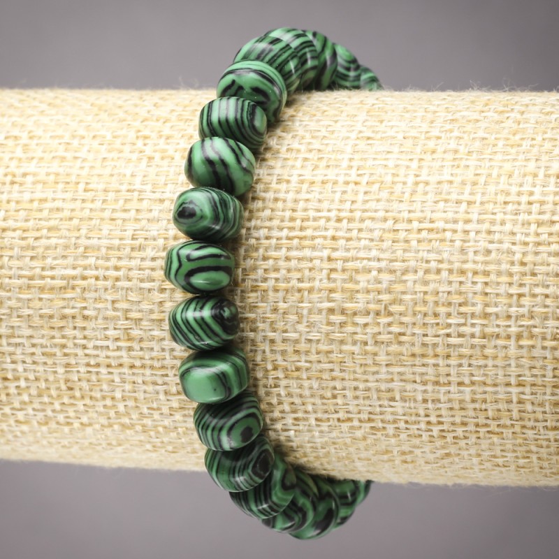 Elastic Bracelet, Malachite (Pressed), Smooth Rondelles, diameter 9x7mm+