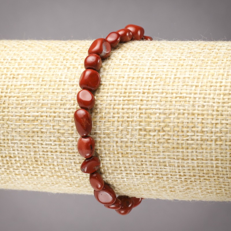 Elastic Bracelet of Natural Red Jasper, Tumbled, Diameter 8x6mm+