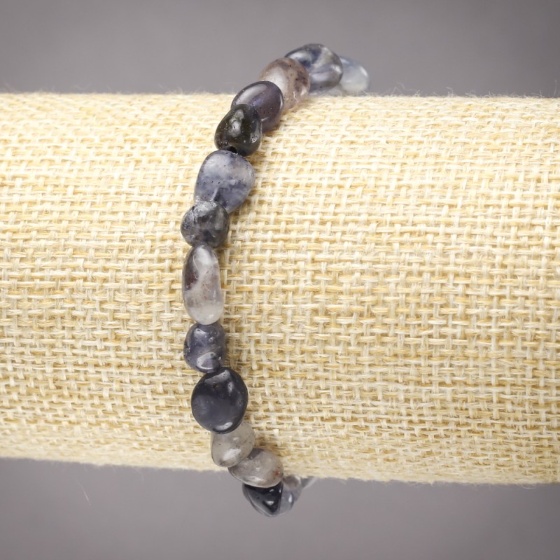 Elastic Bracelet of Natural Iolite, Tumbled, Diameter 8x6mm+