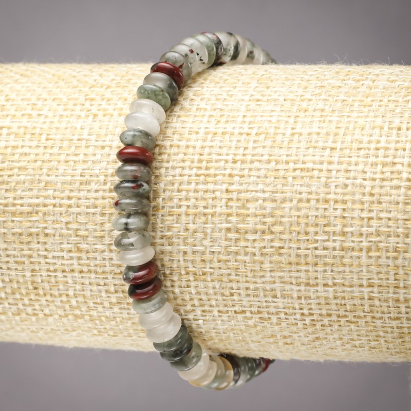 Elastic Bracelet of Natural Bloodstone (Heliotrope), Smooth Rondelle, Diameter 6x3mm+