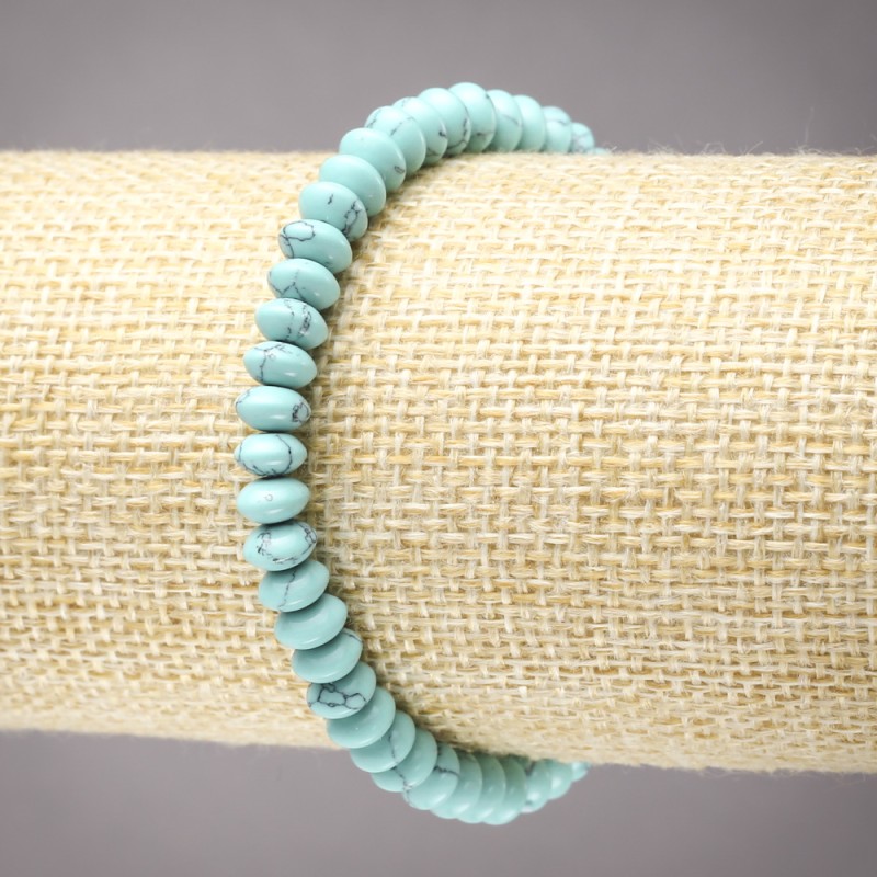 Elastic Bracelet of Turquoise, Smooth Rondelle, Diameter 6x3mm+