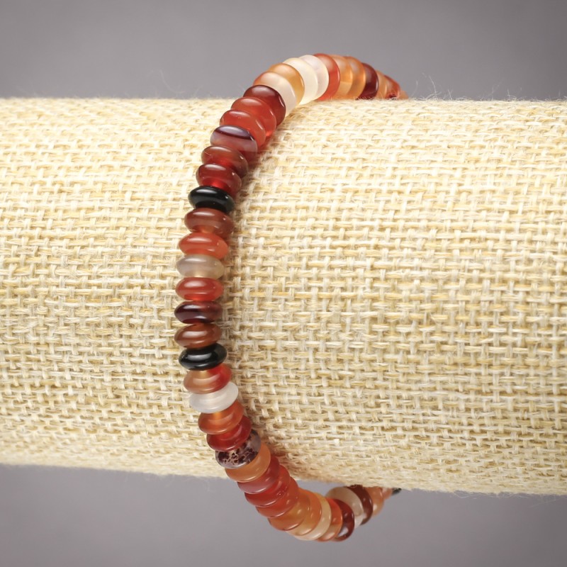 Elastic Bracelet of Natural Carnelian, Smooth Rondelle, Diameter 6x3mm+