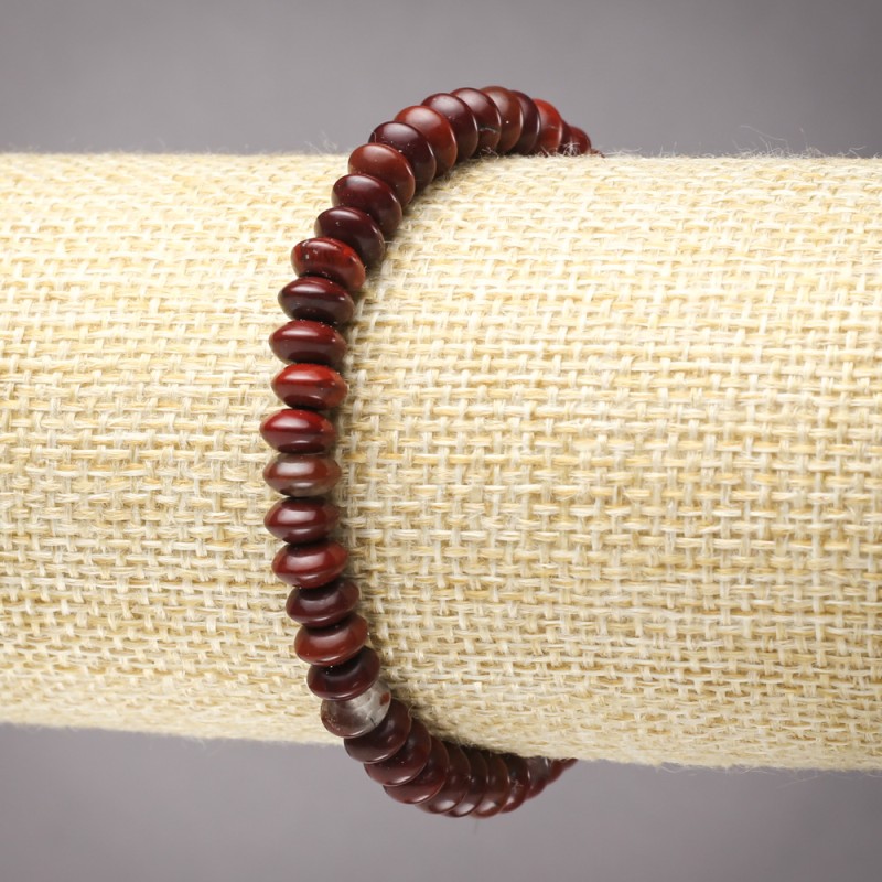 Elastic Bracelet of Natural Red Jasper, Smooth Rondelle, Diameter 6x3mm+