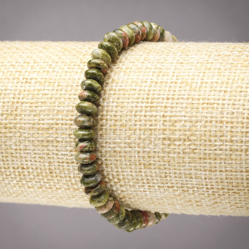 Elastic Bracelet of Natural Jasper, Bloodstone and Unakite, Smooth Rondelle, Diameter 6x3mm+