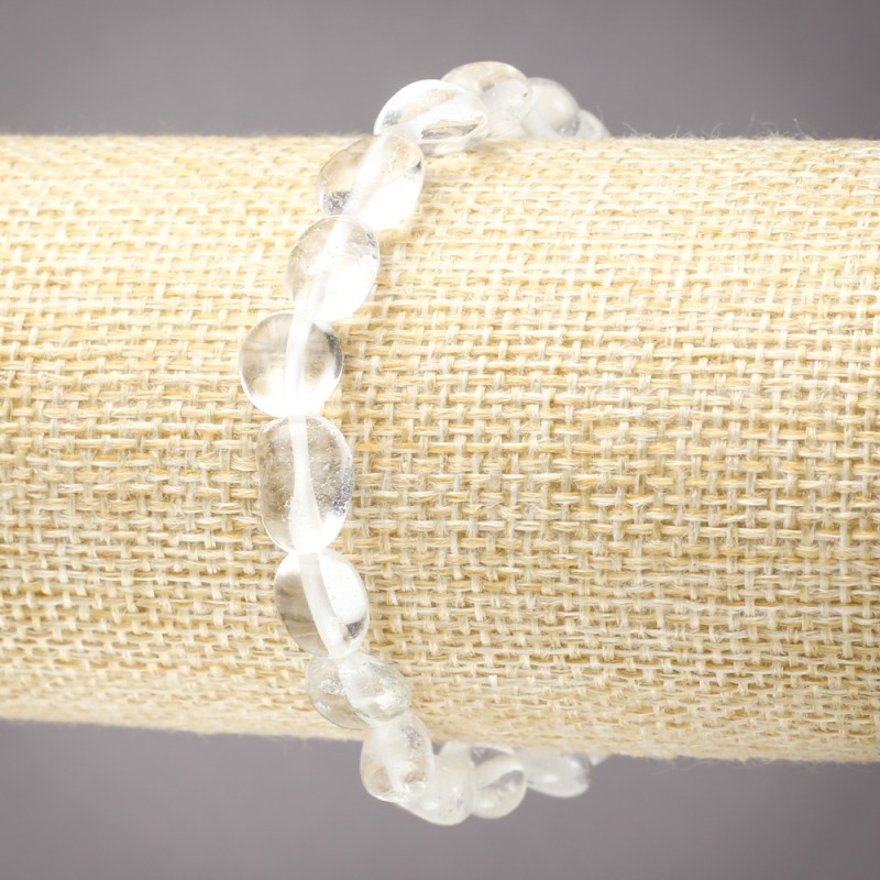 Elastic Bracelet of Natural Rock Crystal, Tumbled, Diameter 8x10(+-)mm+