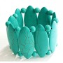Elastic Green Turquoise Bracelet with Veining, Wide Oblong Stones Large and Small Round Beads