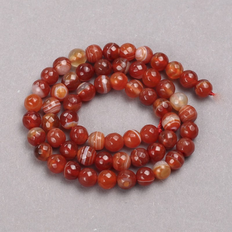 Orange Agate Beads on Thread, Faceted Round, Diameter 6mm +/-, Length 36cm +