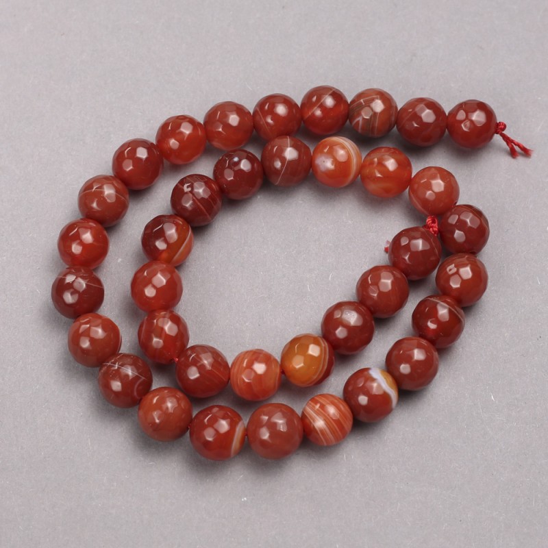 Orange Agate Beads on Thread, Faceted Round, Diameter 10mm +/-, Length 38cm +