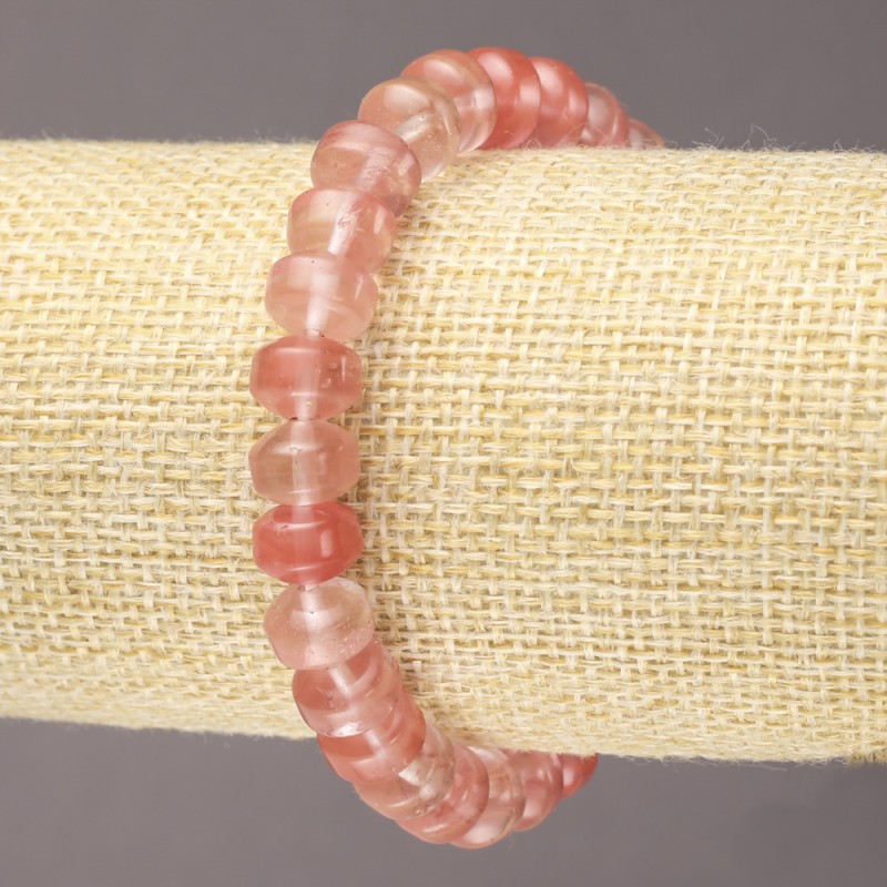 Elastic Bracelet of Natural Chalcedony, Smooth Rondelle, Diameter 9x7mm+