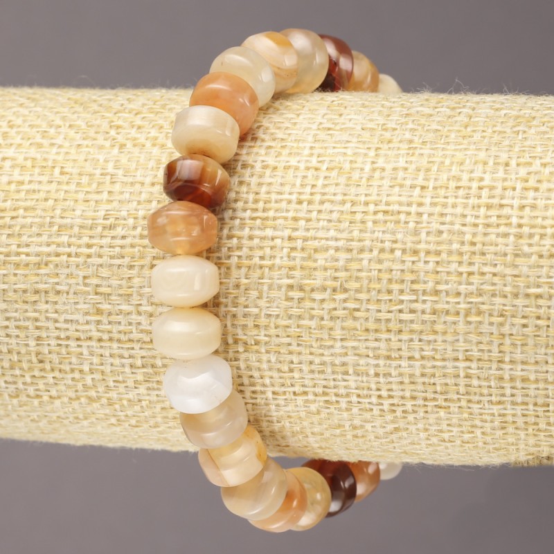 Elastic Bracelet with Natural Carnelian Stone, Smooth Rondelle, Diameter 9x7mm+