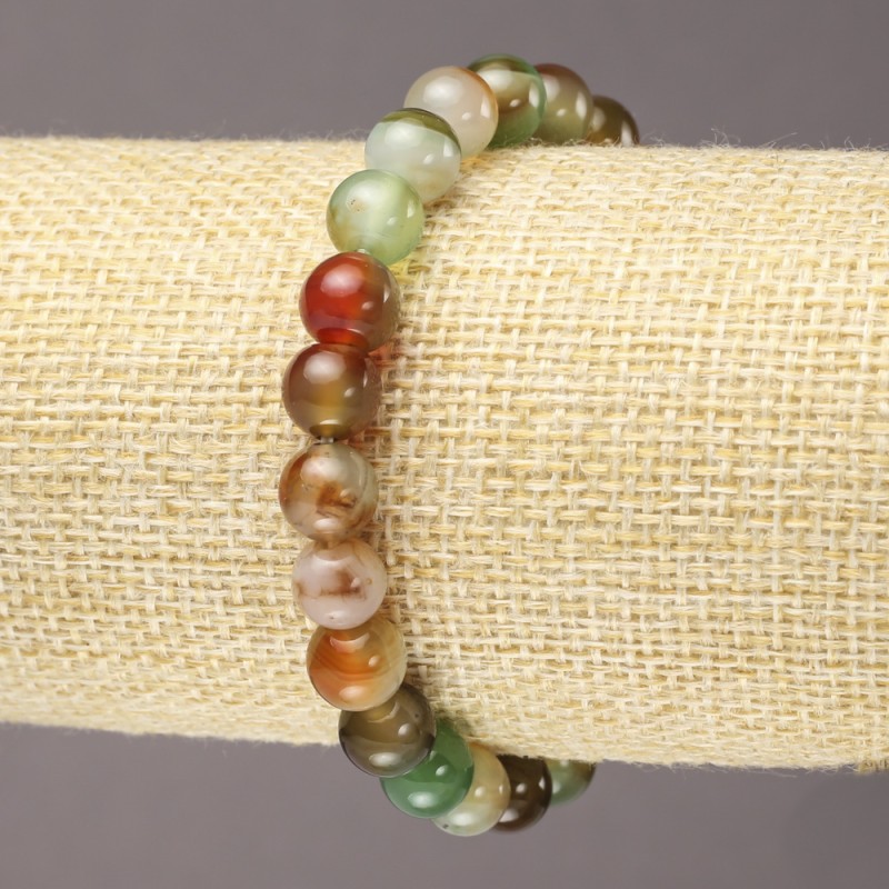 Elastic Bracelet, Brazilian Agate, Smooth Round Beads, Diameter 8mm, Length 18cm+