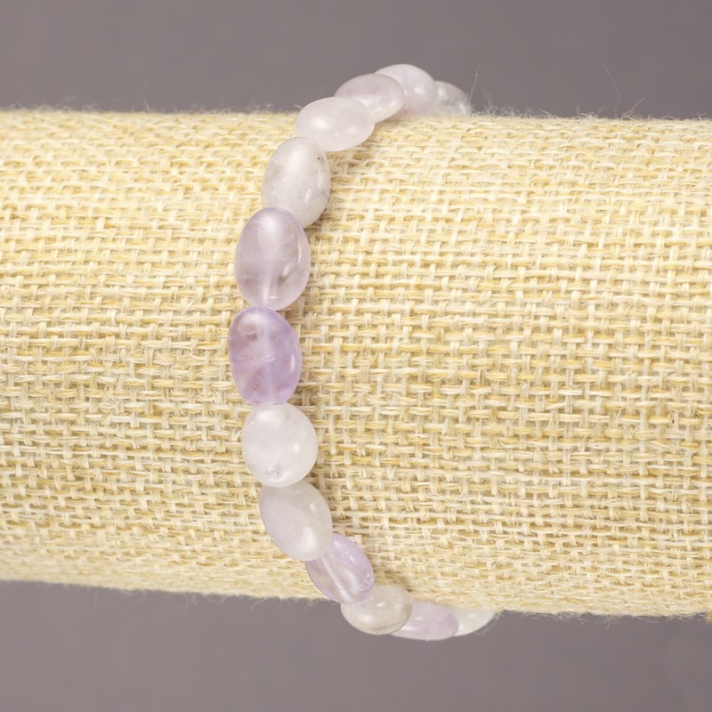 Elastic Bracelet with Natural Amethyst Stone, Tumbled, Diameter 8x10mm+