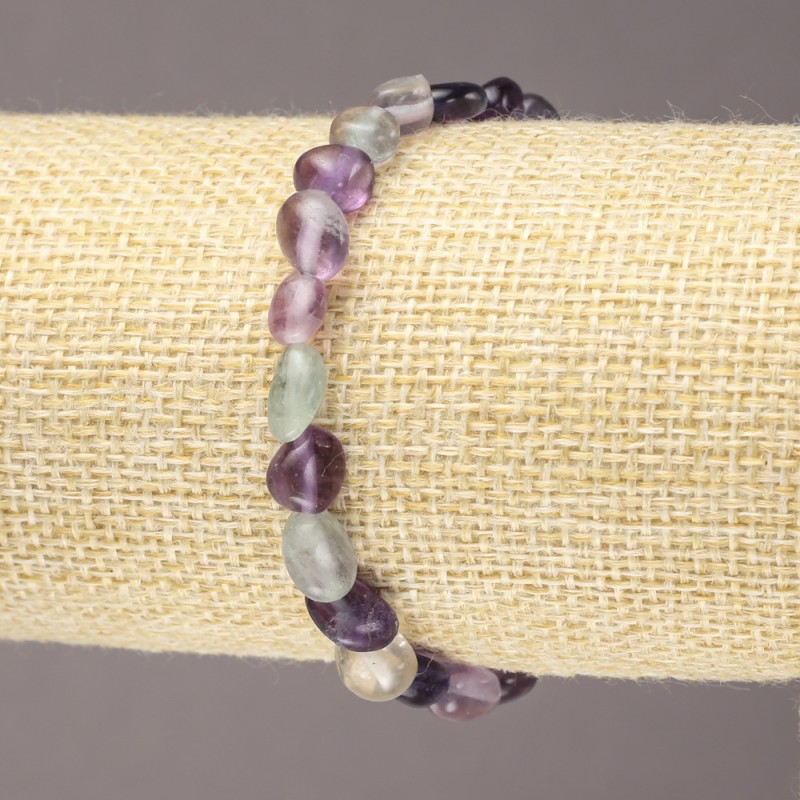 Elastic Bracelet with Natural Fluorite Stone, Tumbled, Diameter 7x9mm+